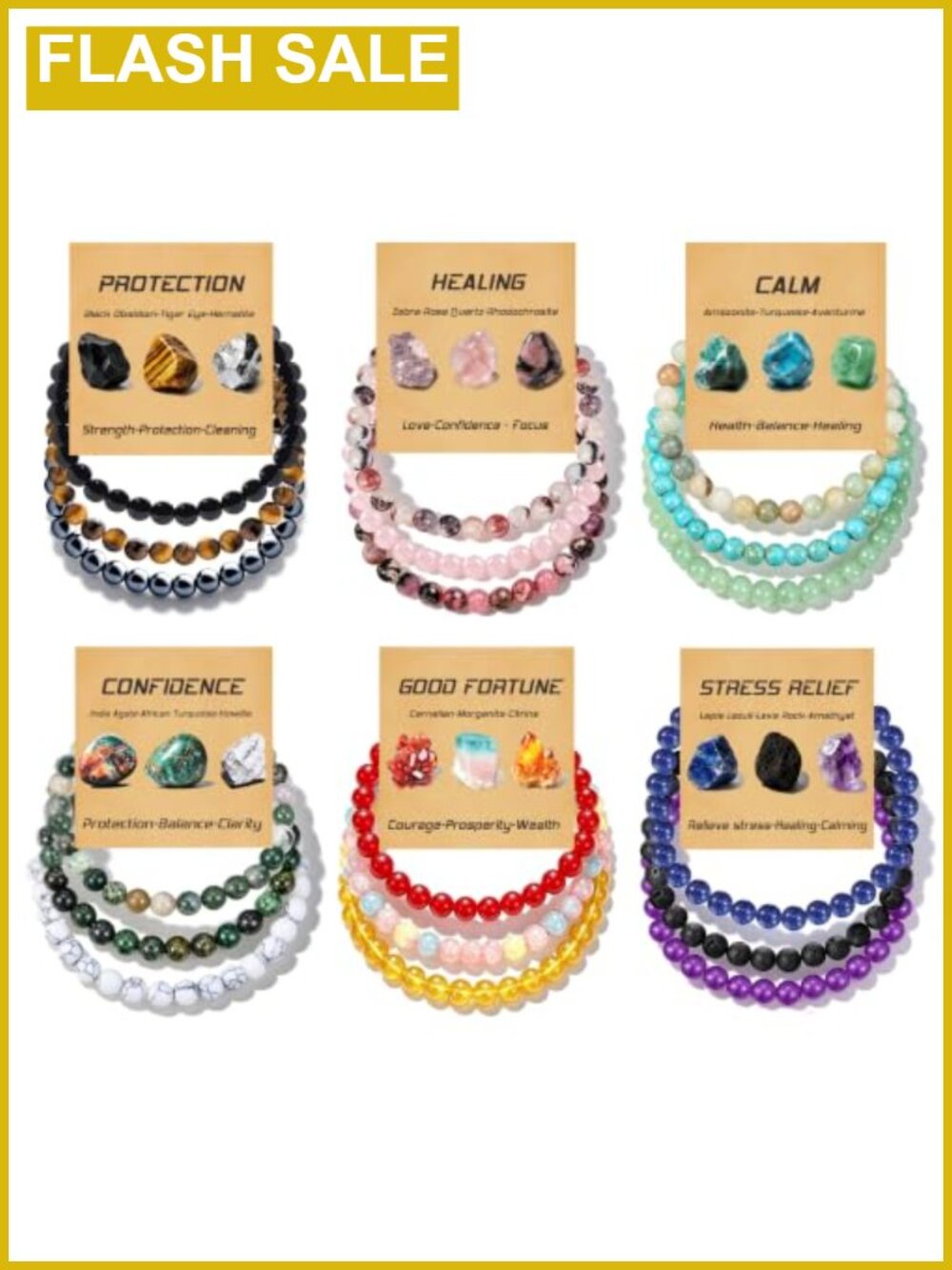 Natural Stone Beaded Bracelets Set of 18 Stretch
